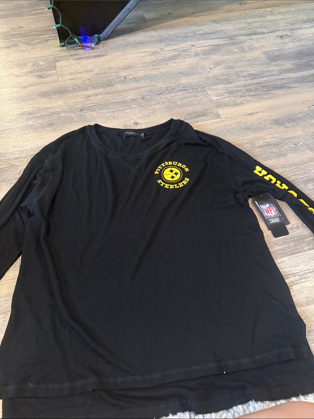 Junk Food Clothing Black Long Sleeve Pittsburgh Steelers Tee with Yellow Logo